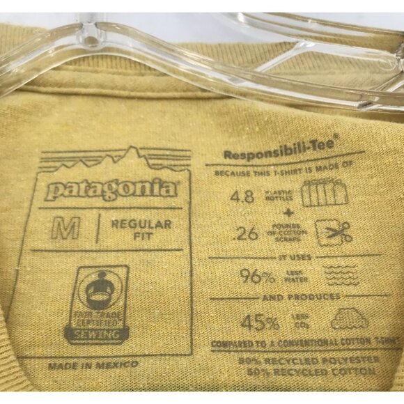 Patagonia T Shirt Mens Size Medium Yellow Mountains Logo Crew Neck - Picture 6 of 10